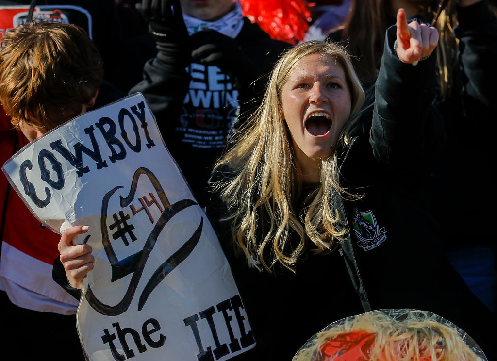Odessa senior Kloee Grubb screams in support of the Bulldogs